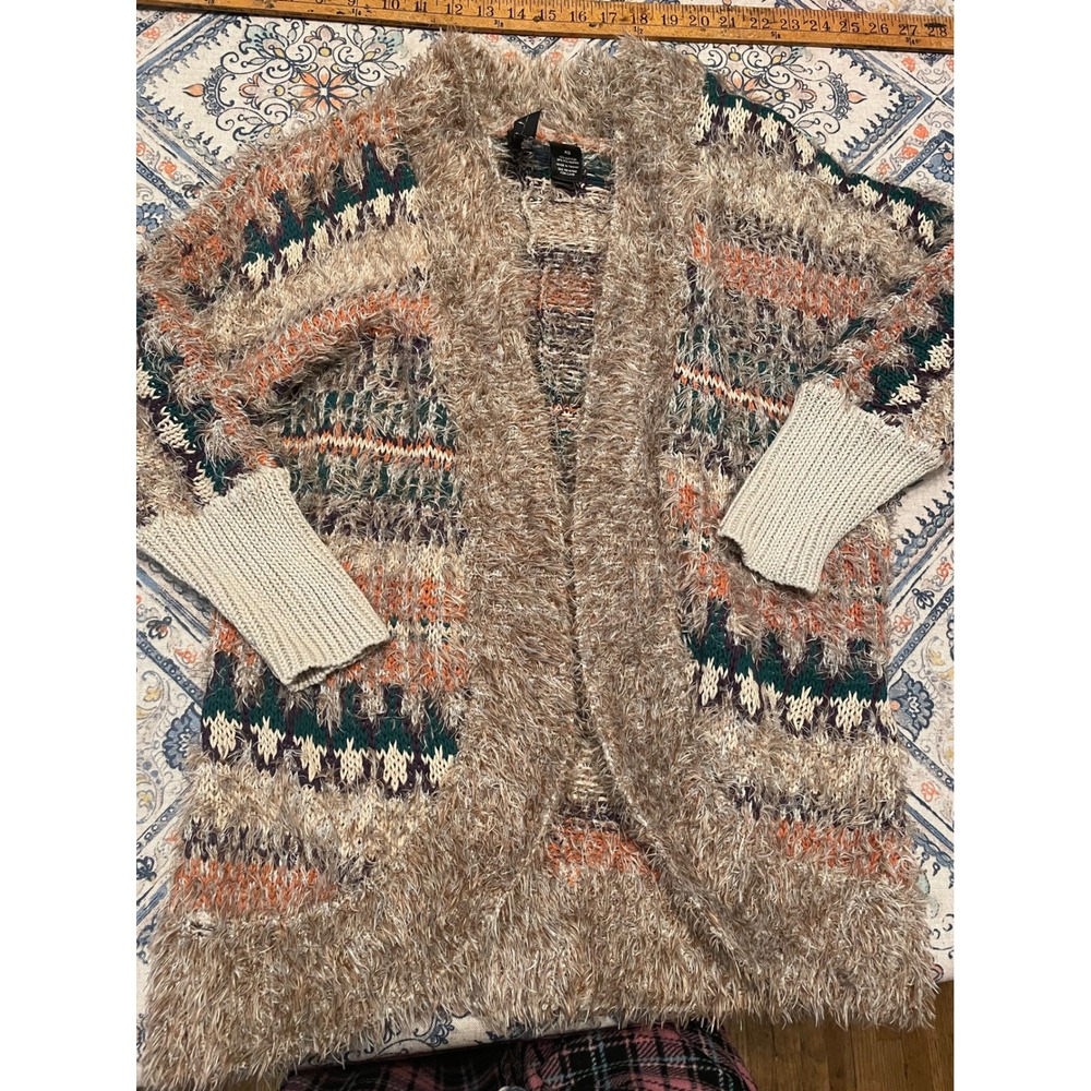 Bke Boutique Eyelash Knit Cardigan Sweater XS Multicolor Southwestern Fuzzy